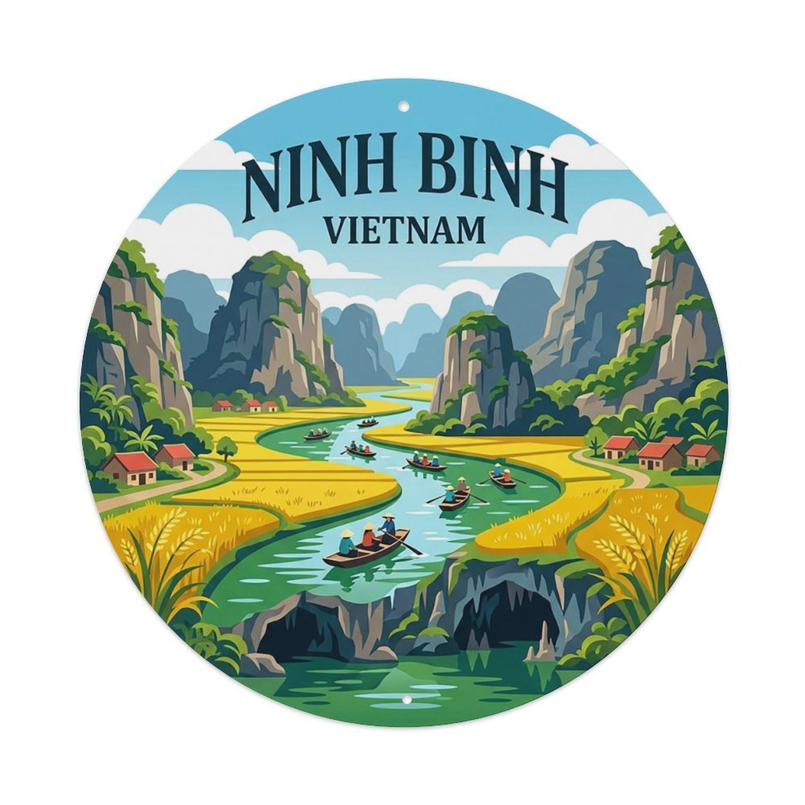 Vintage Travel Vietnam Ninh Binh Vintage Metal Tin Sign Plaque Wall Decor for Cafe, Club Bar, Office, Garden Metal Poster 8x8Inch