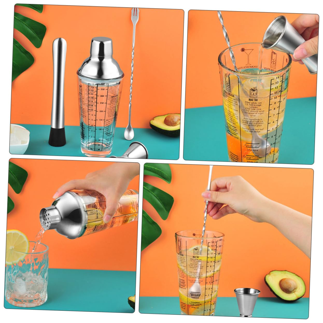 Mikikit Coctelera de Acero Inoxidable Cocteleras para Bartenders Equipo de Coctelería Herramientas para Coctelería para Hacer Cócteles Casa Color Aleatorio