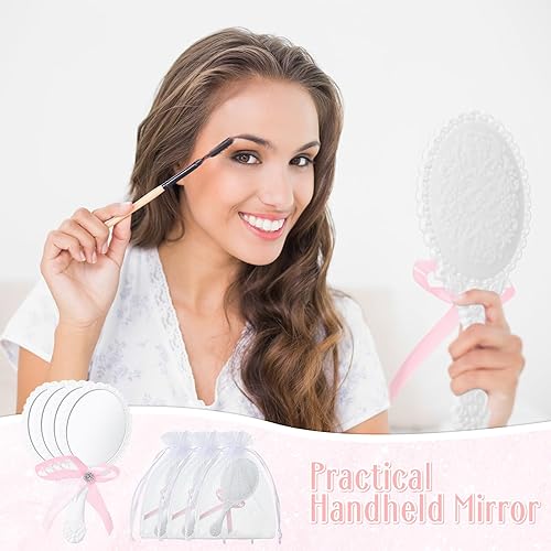 Miniatura 6 de 36 juegos de espejos de mano vintage a granel retro en relieve compacto de princesa espejo de maquillaje con asa con bolsas de organza para regalos