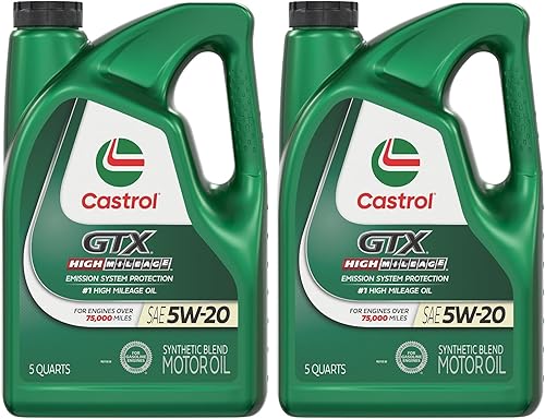 Castrol 03100 GTX High Mileage 5W-20 Aceite de motor de mezcla sintética, 5 cuartos de galón (paquete de 2)
