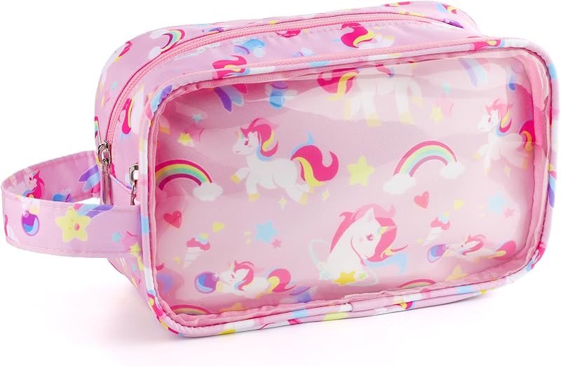 Necessaire infantil Vipdeal com zíper, modelo Pink Unicorn, para viagem