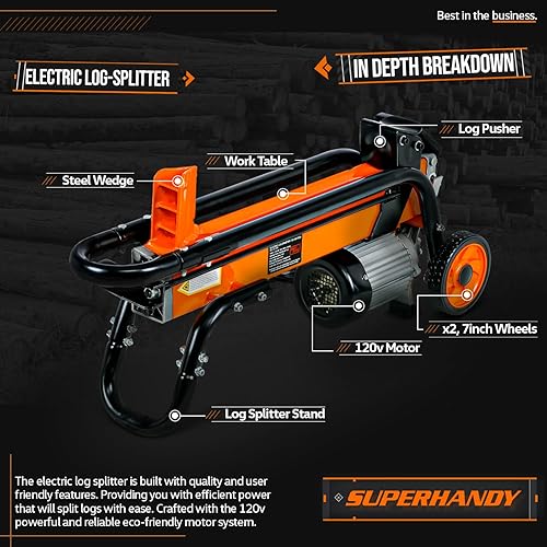 Miniatura 3 de SuperHandy Divisor de troncos eléctrico portátil de 6 toneladas y motosierra con cable de 18 pulgadas