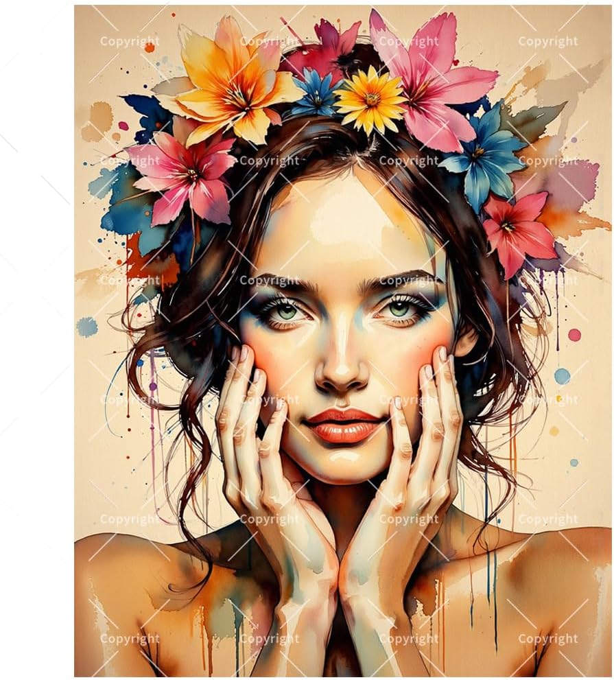Floral Portrait Paint by Numbers Kit for Adults - DIY Woman with Colorful Flower Crown Painting on Canvas, Acrylic Paint Set, Suitable for Beginners, Art for Home Decoration or Gifts(16X20IN Framed)