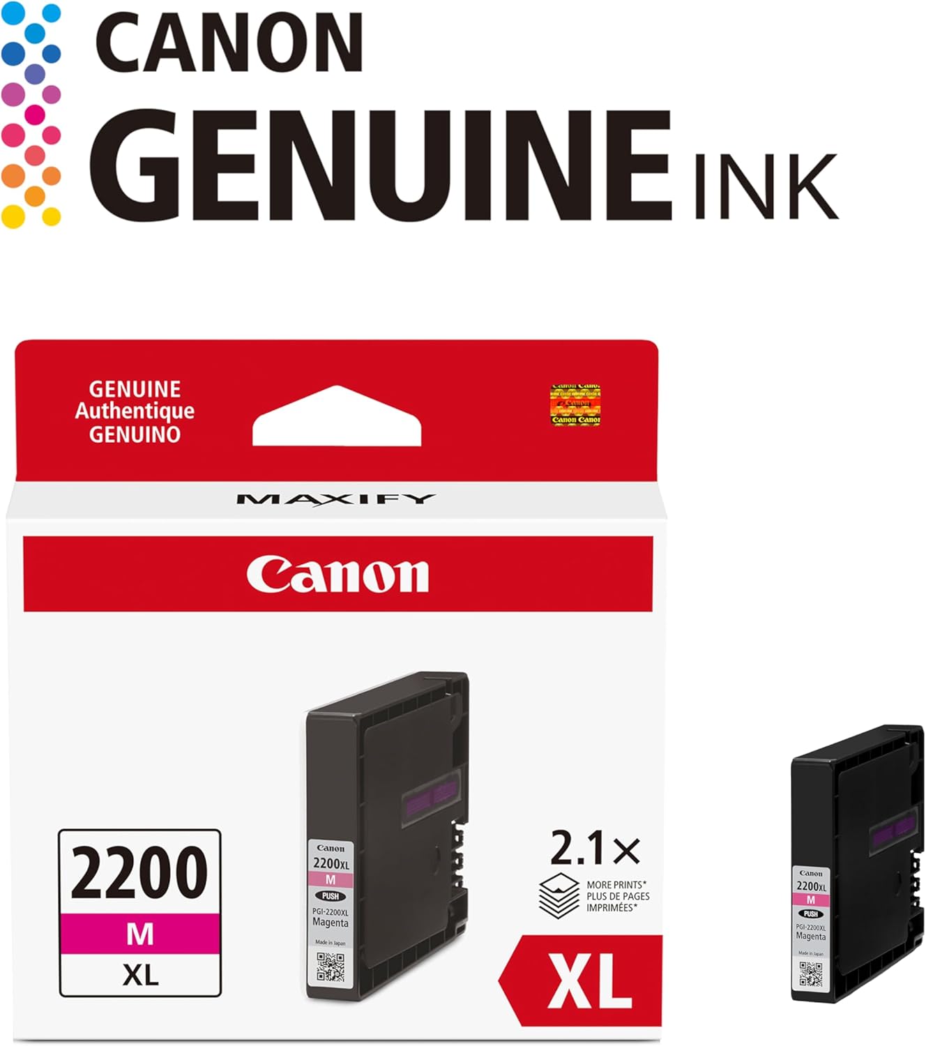 Canon PGI-2200XL Genuine Magenta Ink Tank, Compatible with IB4120, MB5420, MB5120, IB4020, MB5020, and MB5320 (Optional) Printers