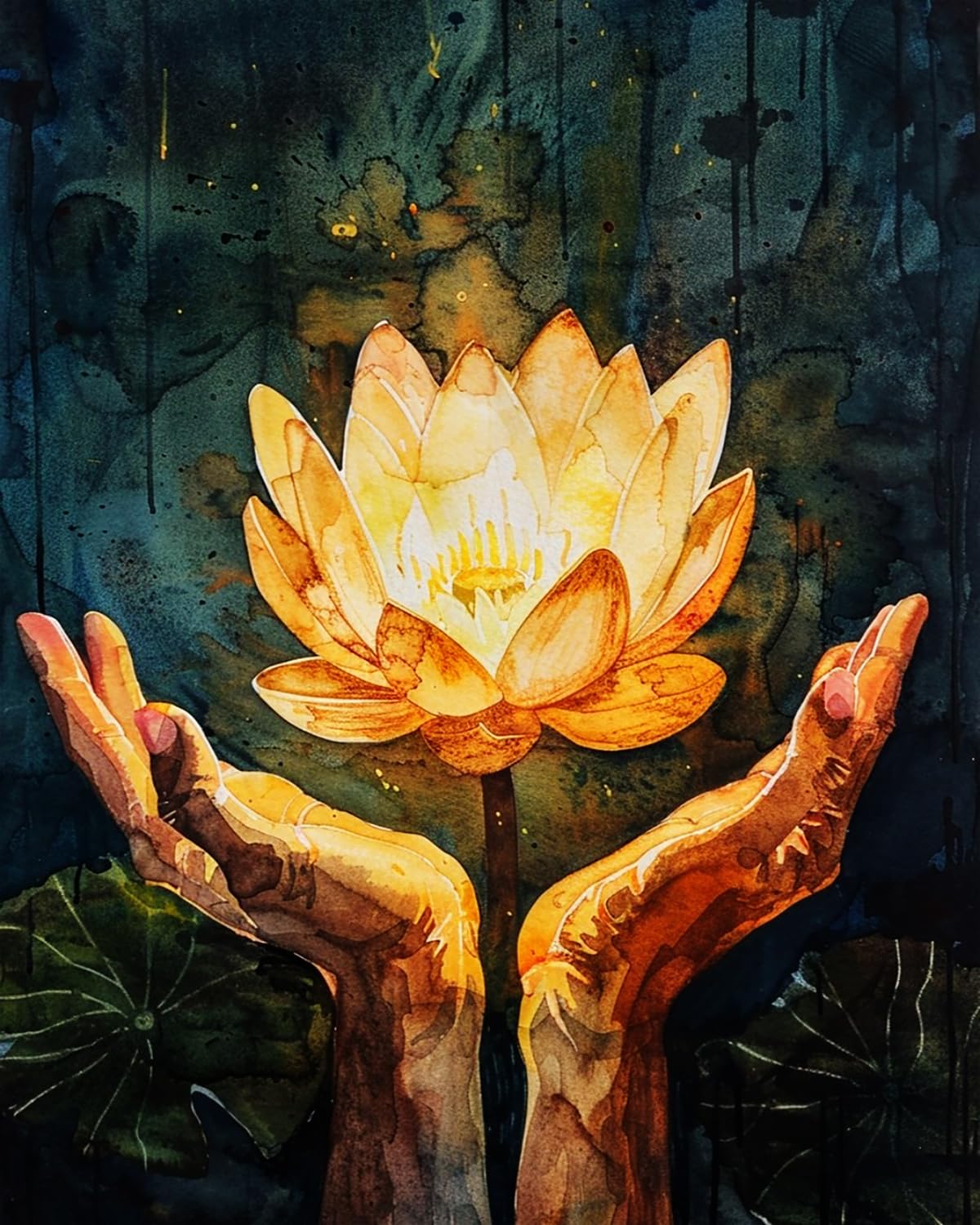 Liubaishi Multicolour Paint By Numbers For Adults, Lotus Light In The Palm, 40X50 Cm Acrylic Canvas Painting Kit