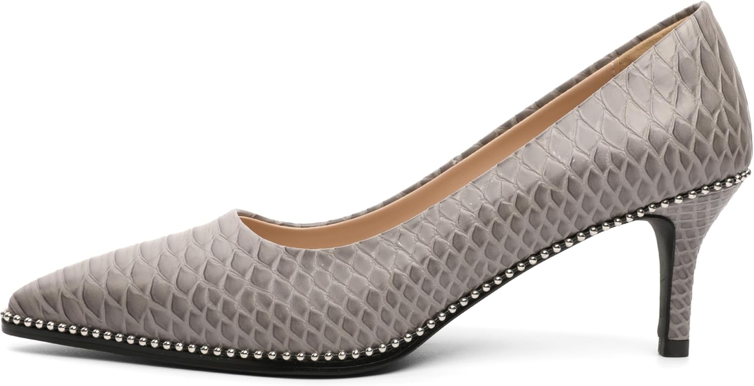 Women's Mid Stiletto Heels Low Kitten Heels Closed Pointey Toe Pumps Slip-on Sliver Beads Pumps Ladies Work Office Dress Shoes 2.5 Inches