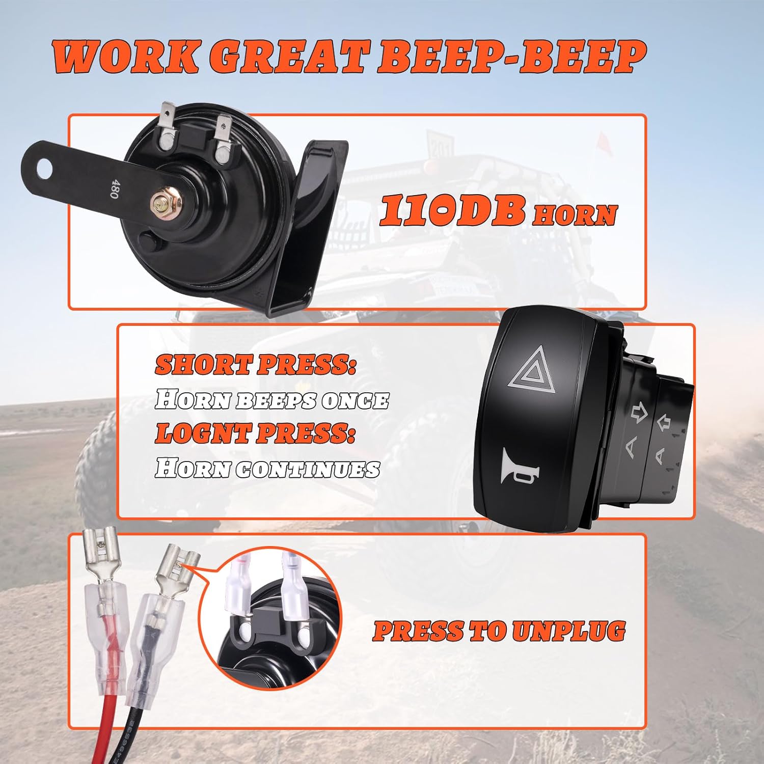 UTV Turn Signal Kit with Horn, Plug and Play, Pre-Wired, UTV ATV Blinker with Rocker Switch Universal Street Legal Kit with Hazard light Compatible with Polaris, Can-Am, Teryx, CFMOTO