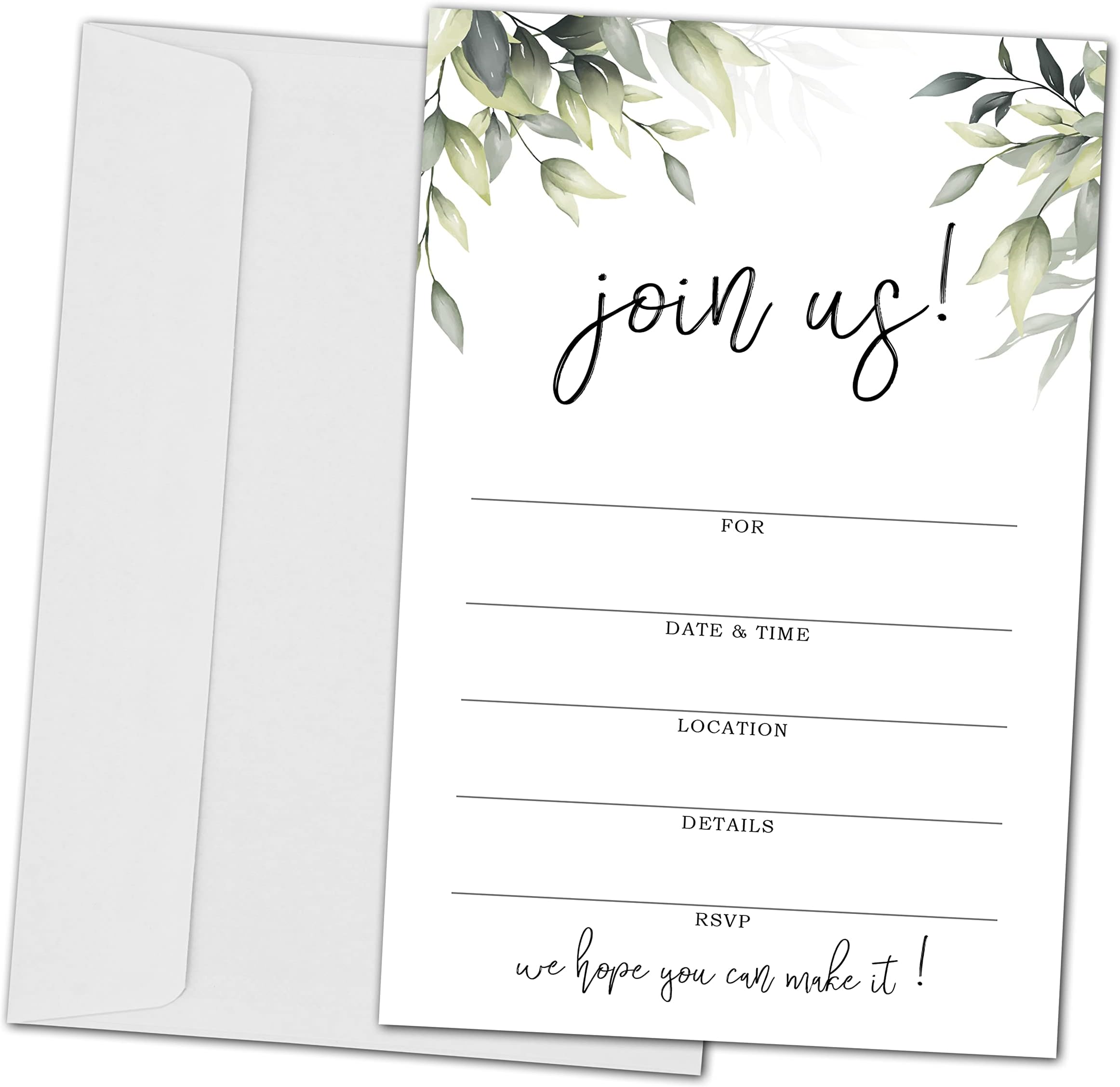 Join Us Invitation Cards With Envelopes -Greenery Invite Cards for All Occasions, Wedding, Engagement, Reception, Bridal or Baby Shower and Birthday Party - 25 Cards and 25 Envelopes- HL-001 YQK