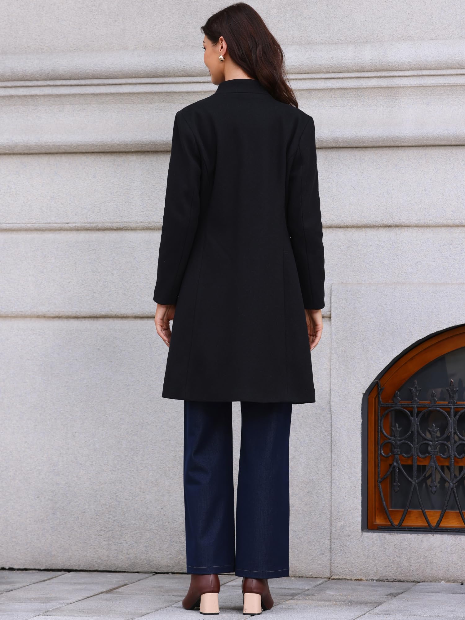 Allegra K Abrigo Medio con Cuello Alto para Mujer de Invierno de Botonadura Sencilla para Desplazamientos Diarios