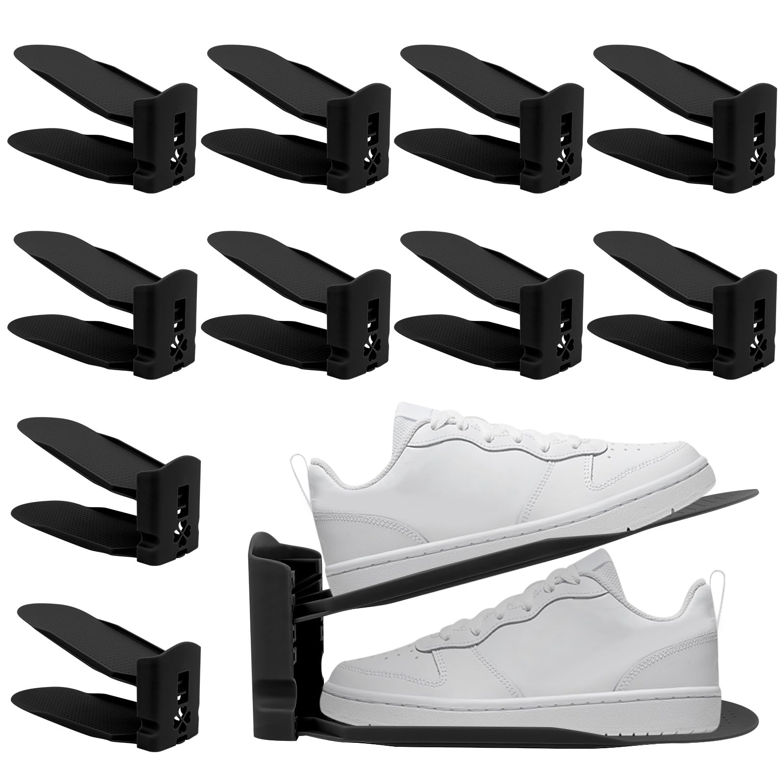 MXTIMWAN Lot de 10 Support à Chaussures Réglables, Organiseur Gain de Place en PP Durable, Organisateur Chaussures Antidérapant pour Placard, Organiser Les Chaussures, Schwarz
