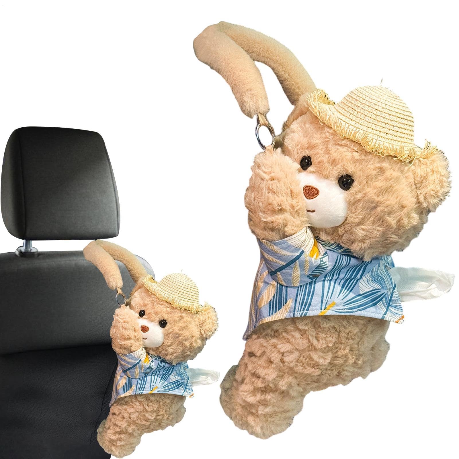 Porte-mouchoirs pour voiture ours en peluche pelucheux et facile à fixer