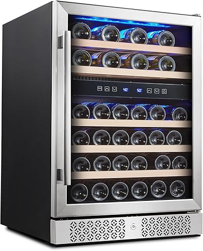 Empava 73 Botella Dual Zone Independiente Bodega Compresor Refrigerador de Vino con Ventilador Interior Circulación en Acero Inoxidable 41F 64F