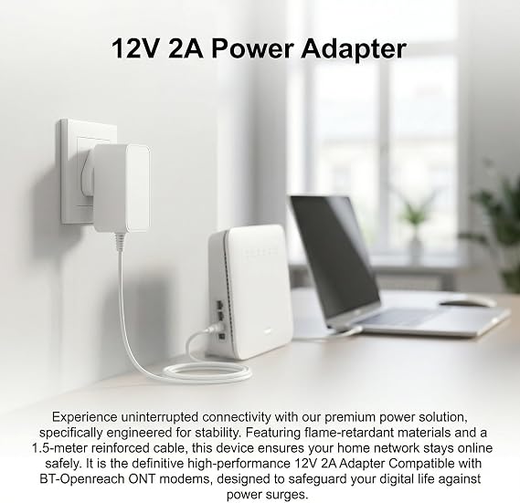 12V Power Adapter 5.5x2.1mm Compatible with BT Openreach HG612