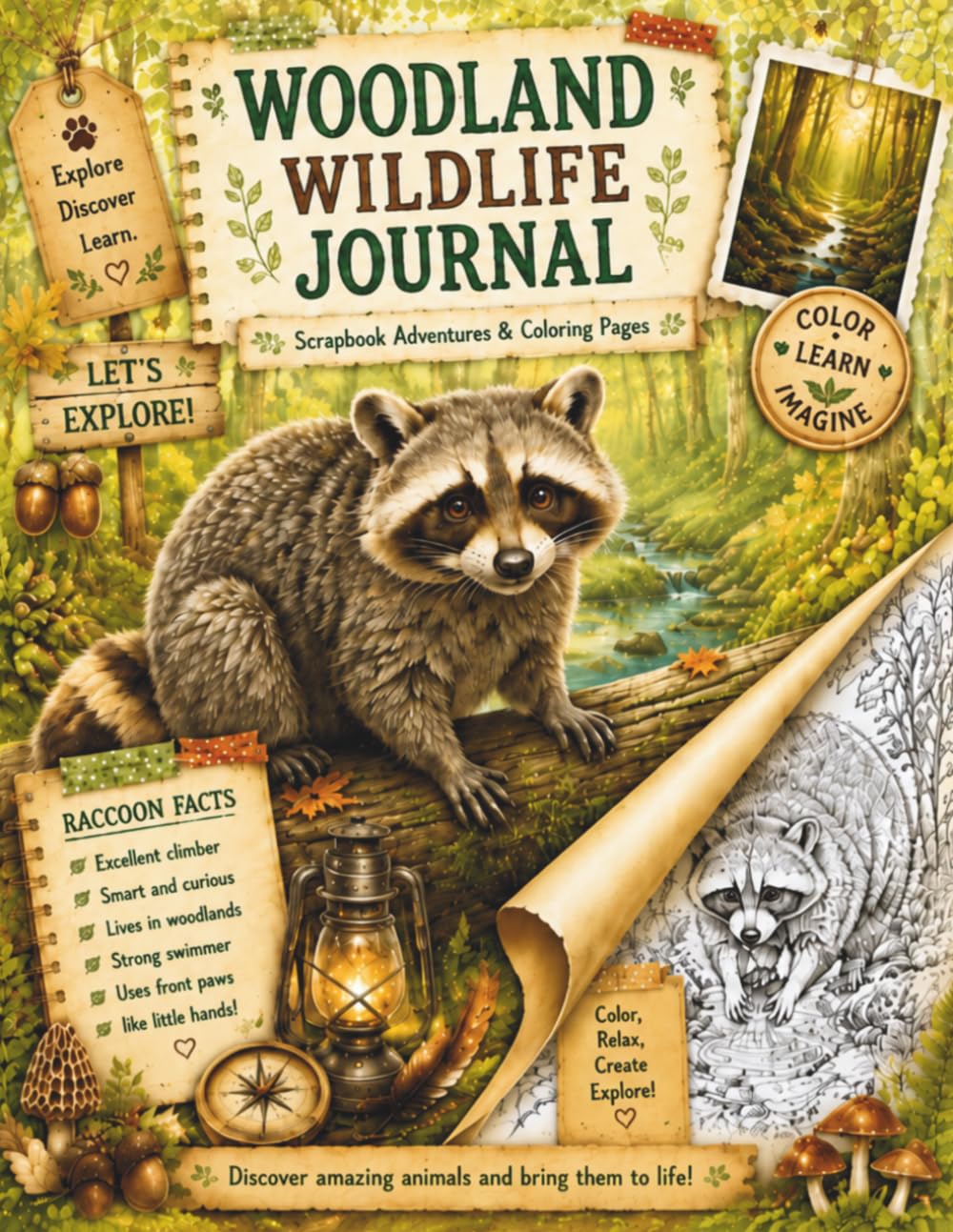 Woodland Wildlife Journal: Scrapbook Adventure & Coloring Pages