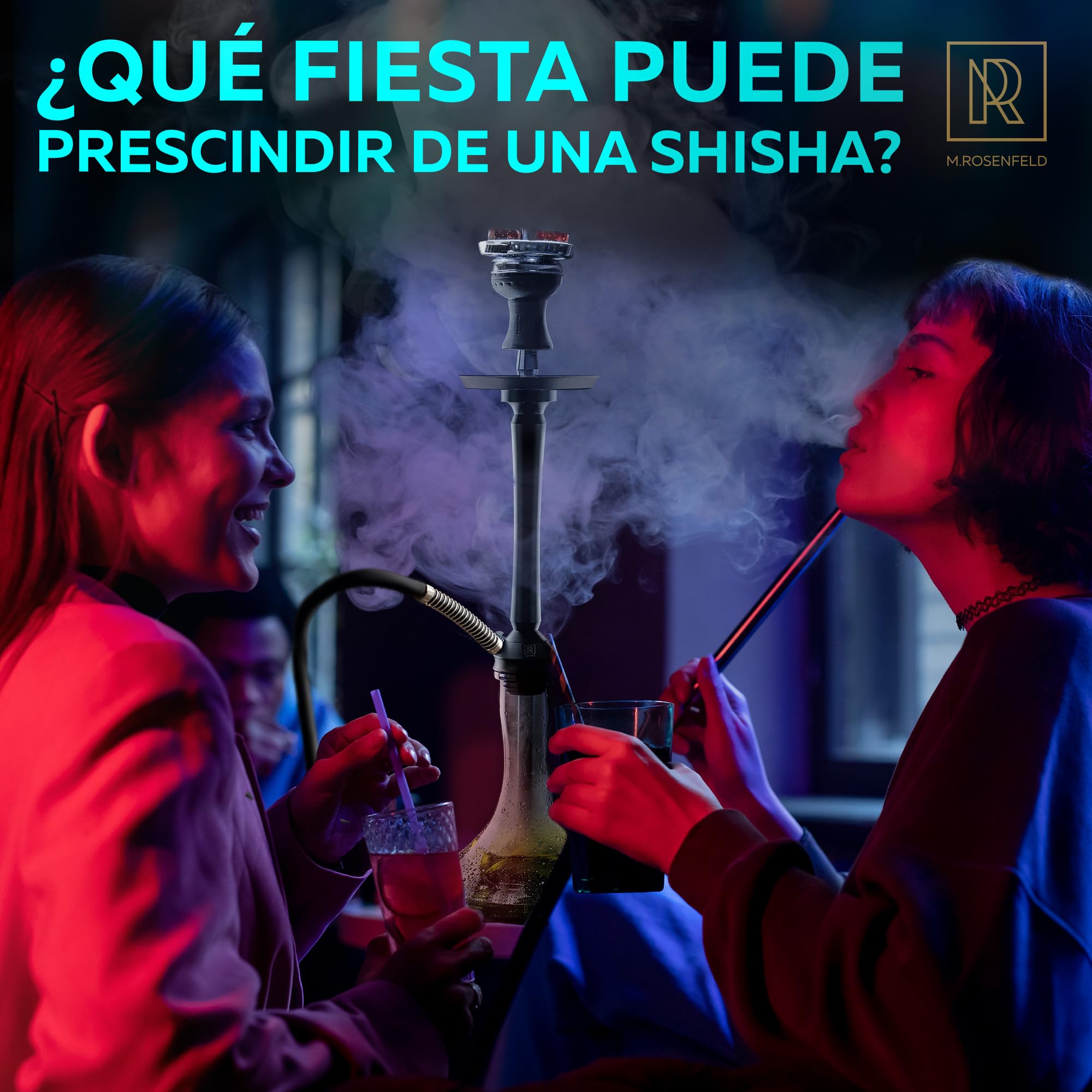 M. ROSENFELD Juego completo de shisha Protos - Juego de cachimba de 75 cm con cuenco enchufable, sistema de drenaje frío, cámara cerrada, tubo de inmersión de acero inoxidable, cabezal de chimenea