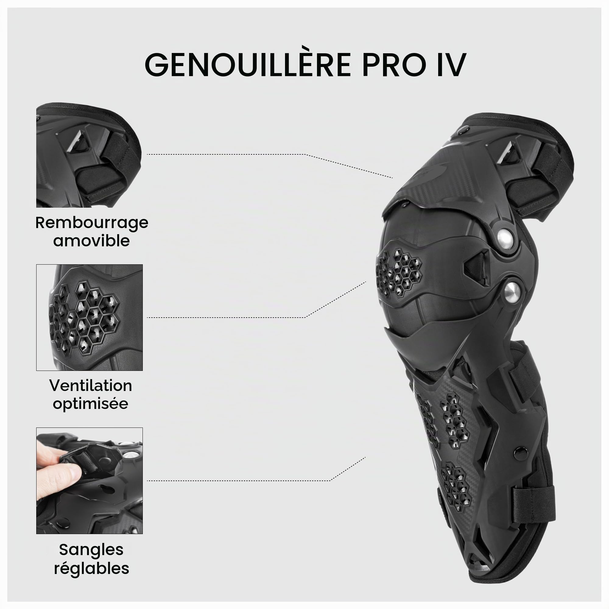 O'NEAL | Pantalon de protection | Motocross Enduro Moto | Fentes d'aération multiples, avec rembourrage en mousse EVA, Rembourrage amovible | PRO IV Knee Guard | Adultes | Noir | One Size