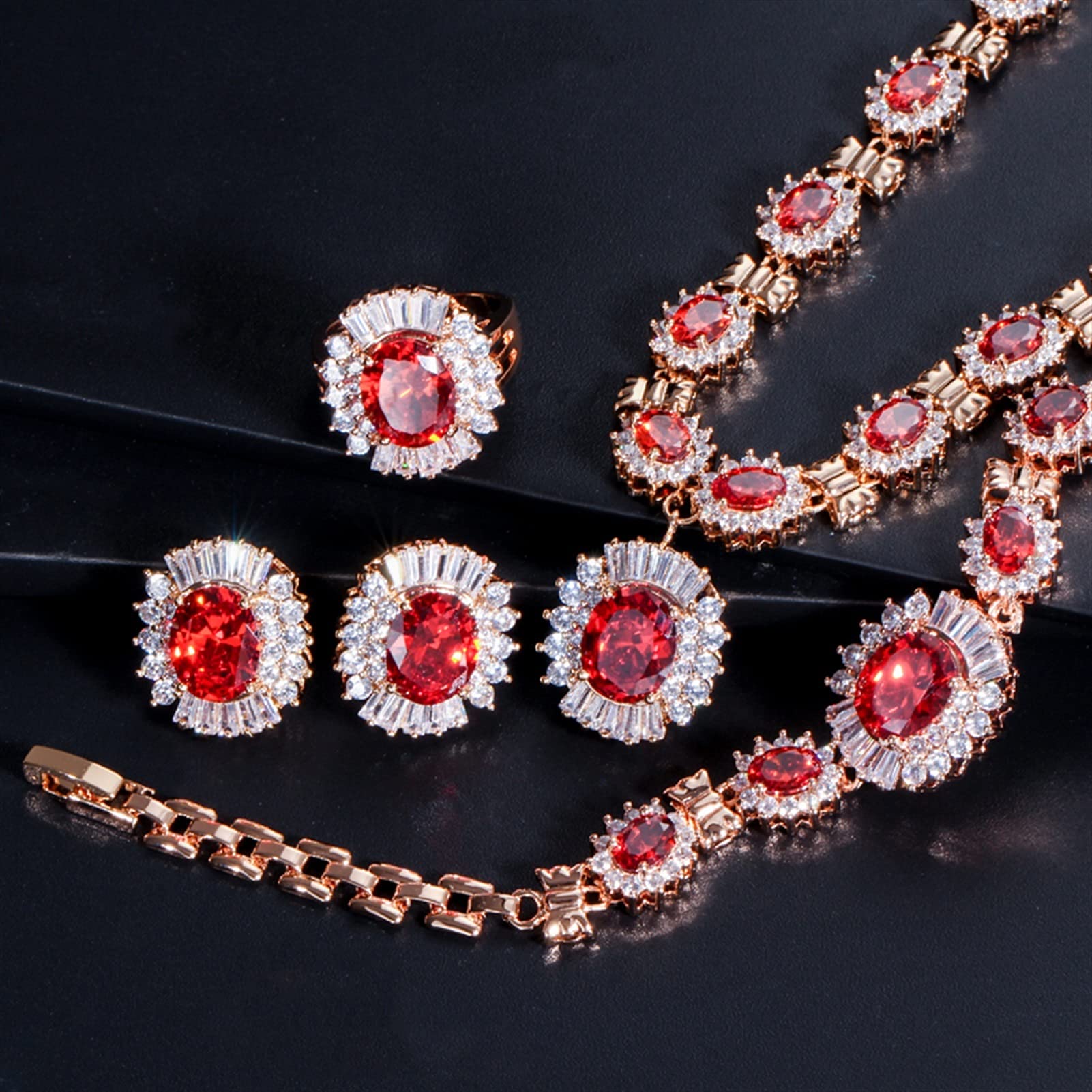 Schmuck Gelbgold Farbe Lila Zirkonia Stein 4 Stücke Hochzeit Brautschmuck Set Für Frauen