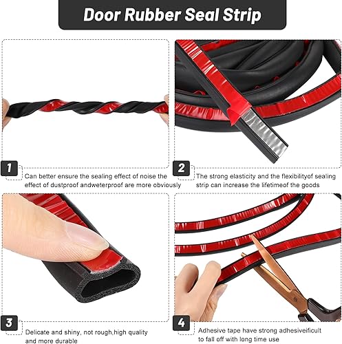 Miniatura 5 de Tira autoadhesiva de goma insonorizada de 65.6 pies para puerta, para ventanas, cable reemplazable, burlete negro, para ranura para tarjetas, sellos