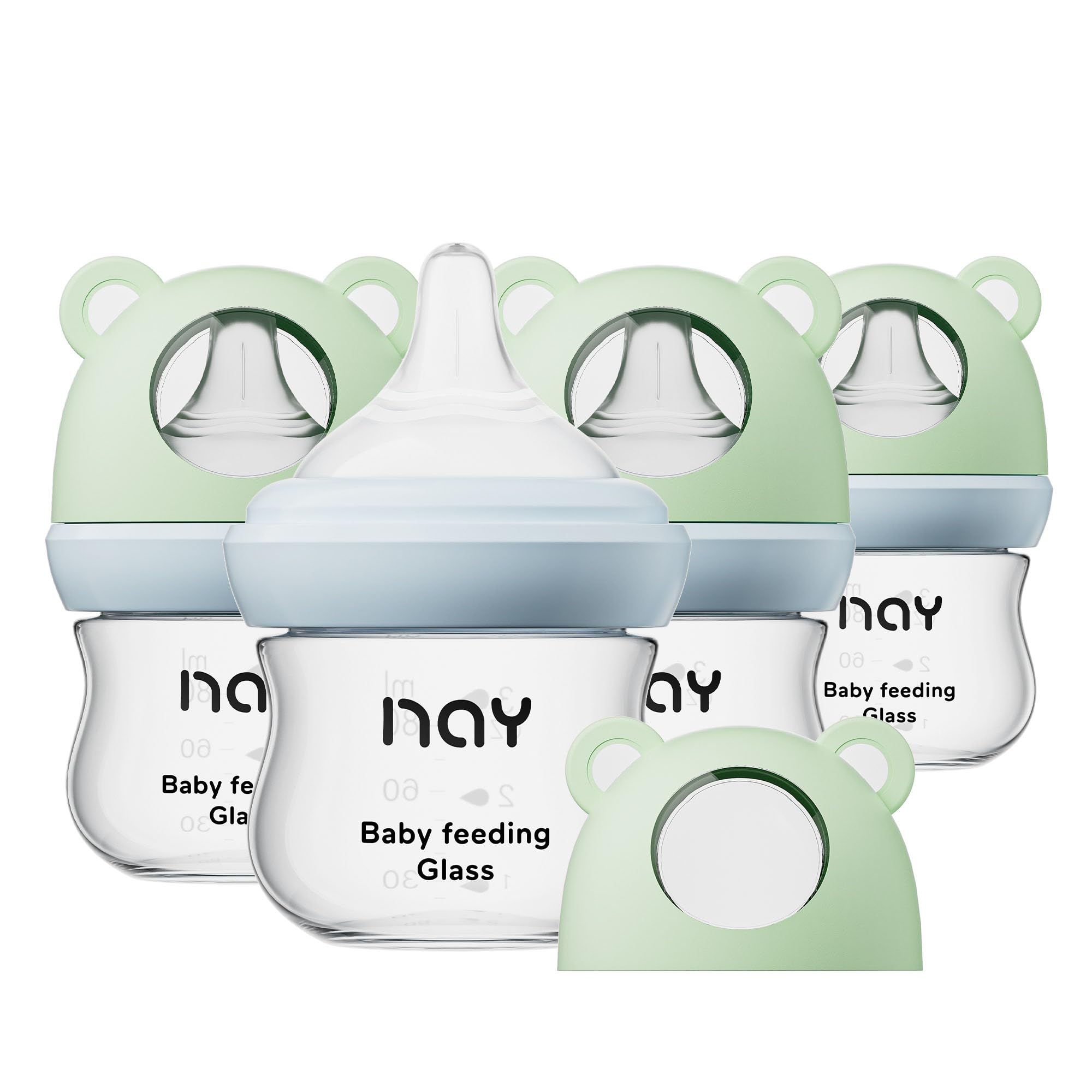 yanyoyo Natural Glass Baby Bottle for Breastfeeding Babies, 3oz Newborn Anti-Colic Baby Bottle with Slow Flow Nipples (SS), Clear, Wide Neck, 4 Pack,