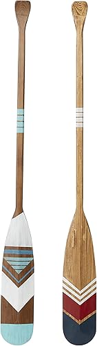 Vista 18 de Deco 79 Decoración de pared con remo de madera para el hogar, letrero de playa con detalles azules y detalle de cuerda, arte de pared de 6 x 2 x 47