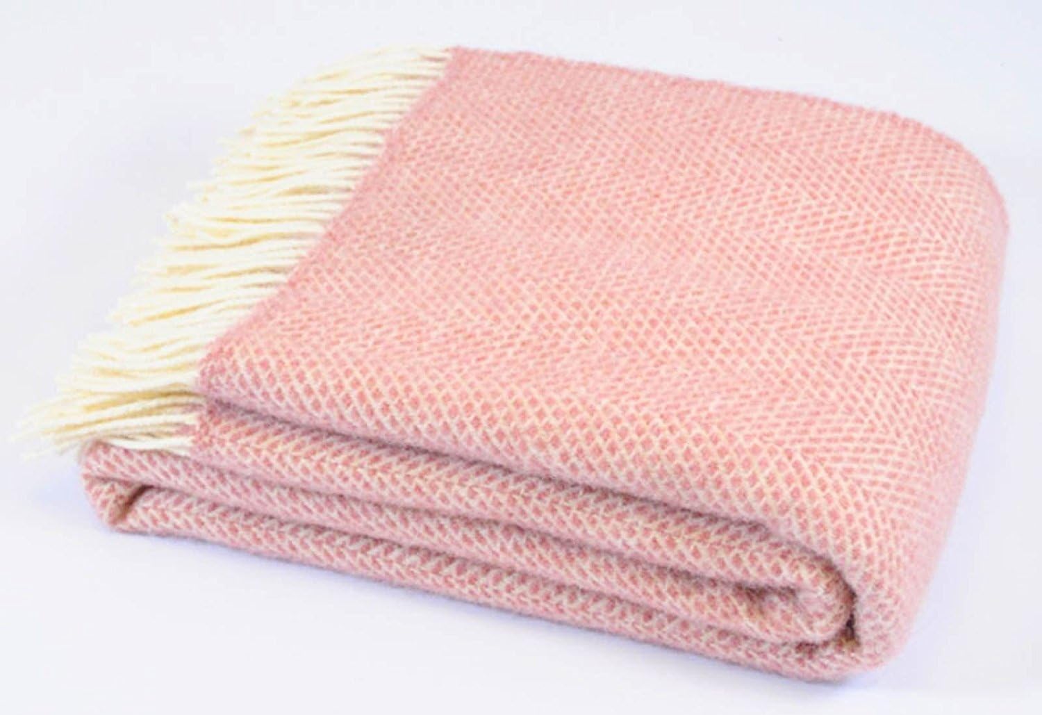 Tweedmill Textiles Honeycomb pure new wool blanket throw rug - Dusky pink - BRITISH MADE