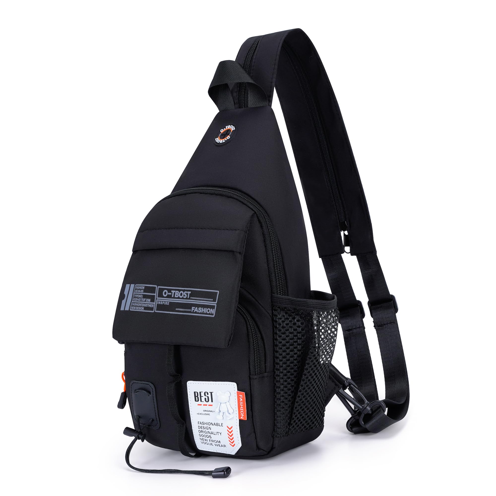 O-TBOST Lightweight Crossbody Backpack Sling Bag Small Shoulder Bags for Women Men Casual Chest Daypack Hiking Travel (black)