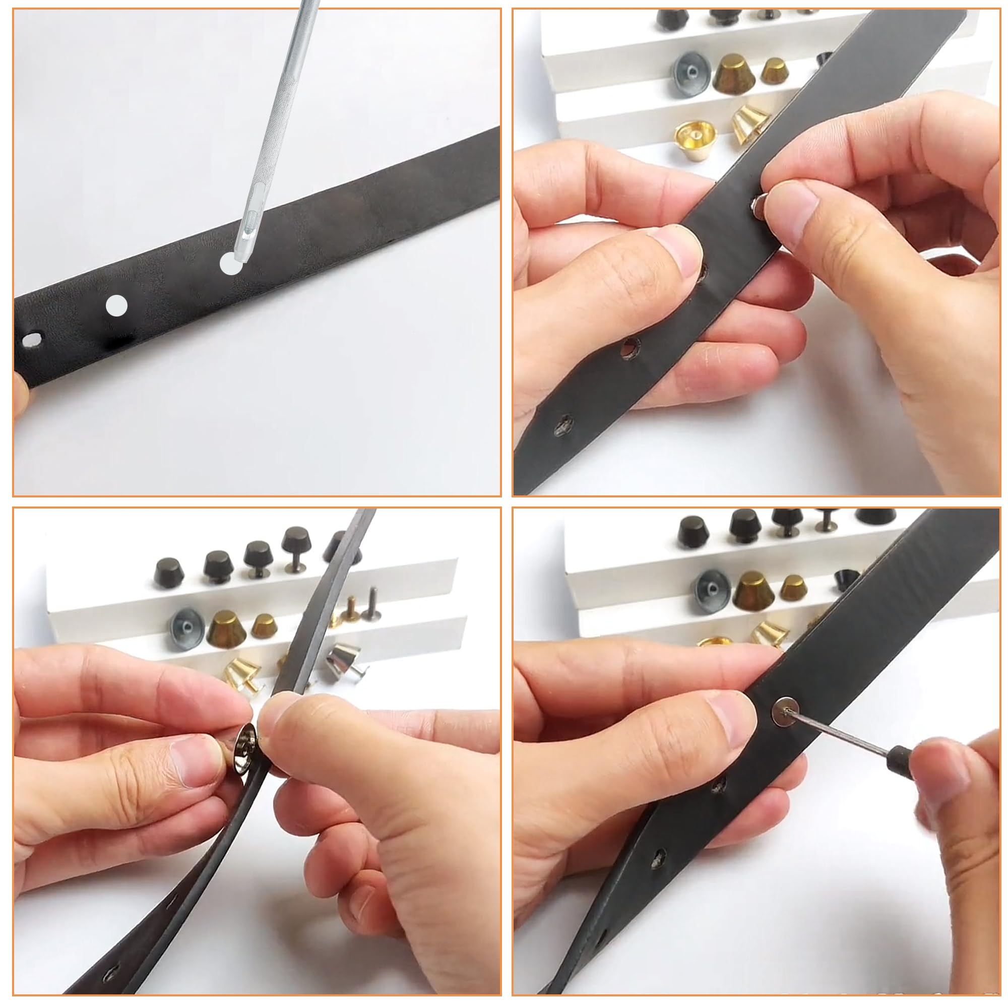 48 Pezzi Set Piedini Per Borse - Borchie Metalliche Con Cacciavite E Punzonatore | Nero, Oro, Argento - Foto 8