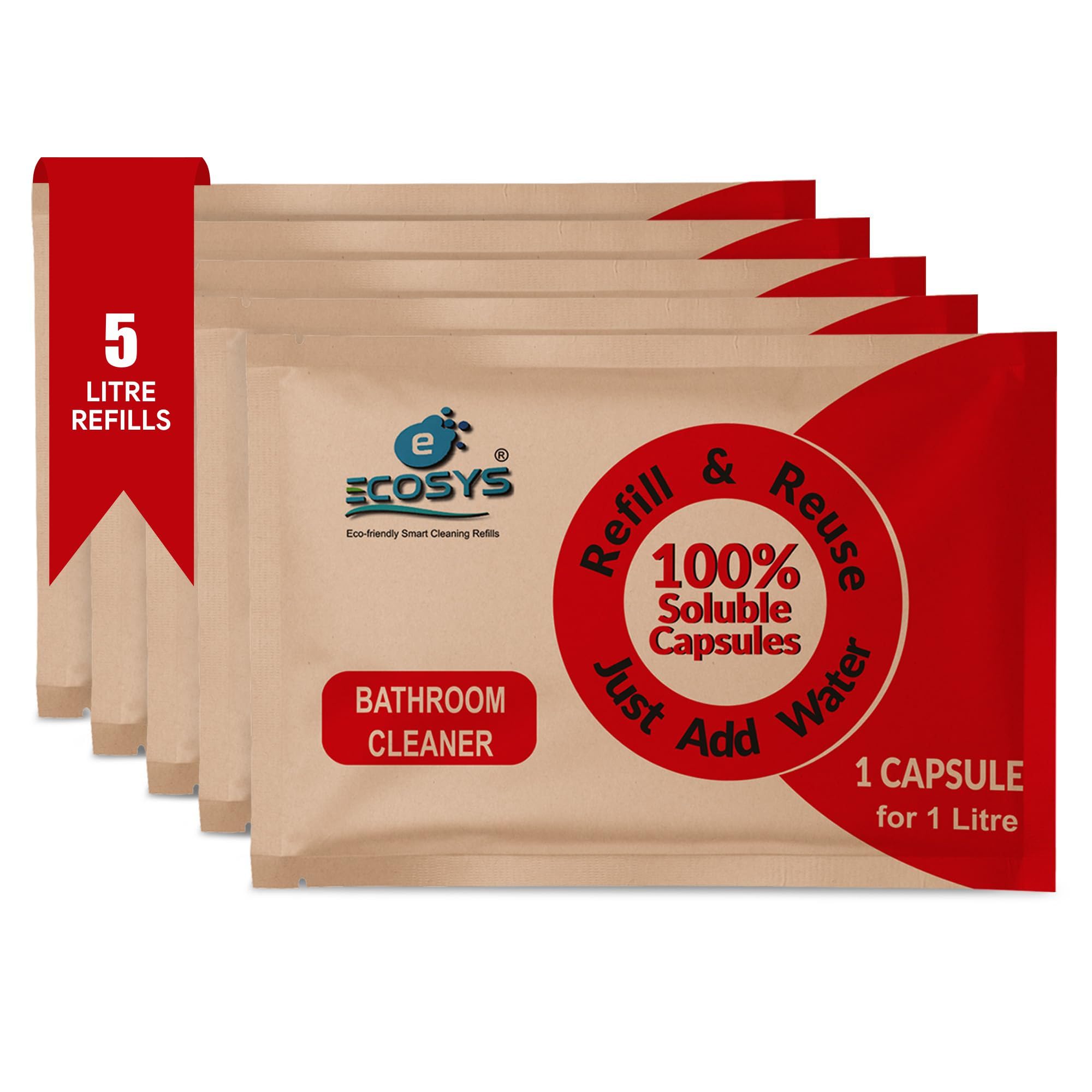 Ecosys 5L Bathroom Cleaner Capsules |Eco-Friendly for Washroom Taps, Showers & Floors |Non-Toxic Refill Packs| Pet and Baby Safe| Effective Washroom Cleaner-Pack of 5 |1 Soluble Capsule for 1L (B093LTP259) Amazon Price History, Amazon Price Tracker