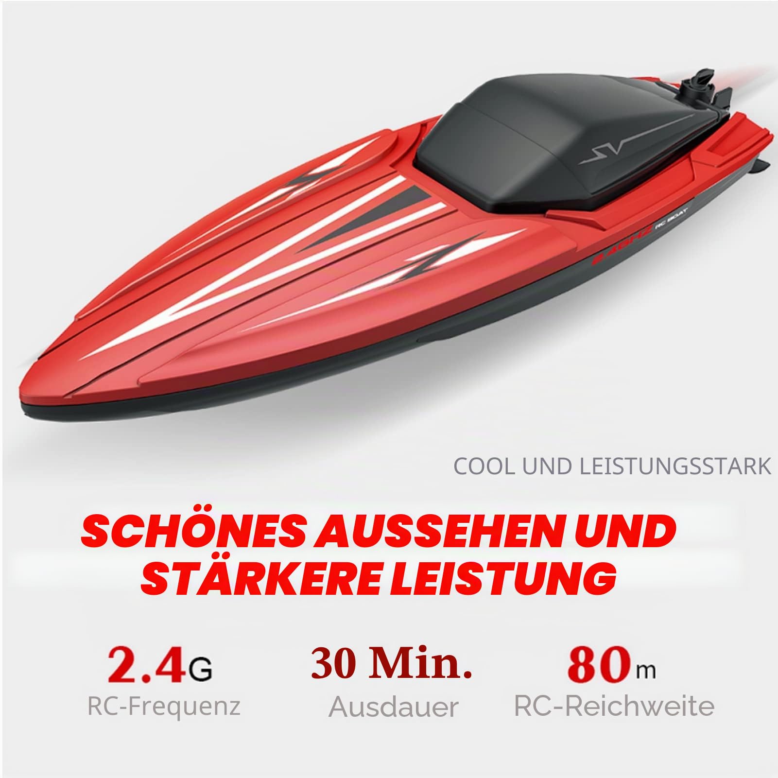 BuyWeek Ferngesteuertes Boot, 2,4 GHz 4 Kanal Doppelmotor RC Rennboot 30 Km/H Hochgeschwindigkeit Wasserdicht Motorboot Ferngesteuert für über 14 Jahre Kinder Erwaschene (Rot)
