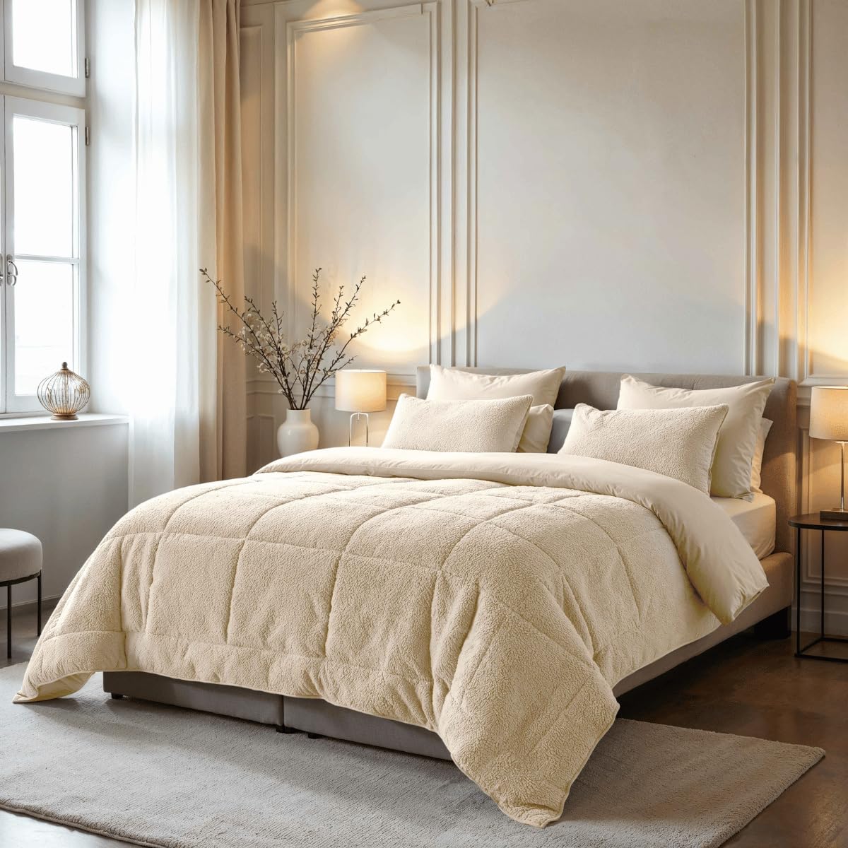 Zelesta Teddybed Couette 4 Saisons - Linge de Lit Hypoallergénique, Lavable Sans Housse, Moelleuse (Crème, 240x200 cm)