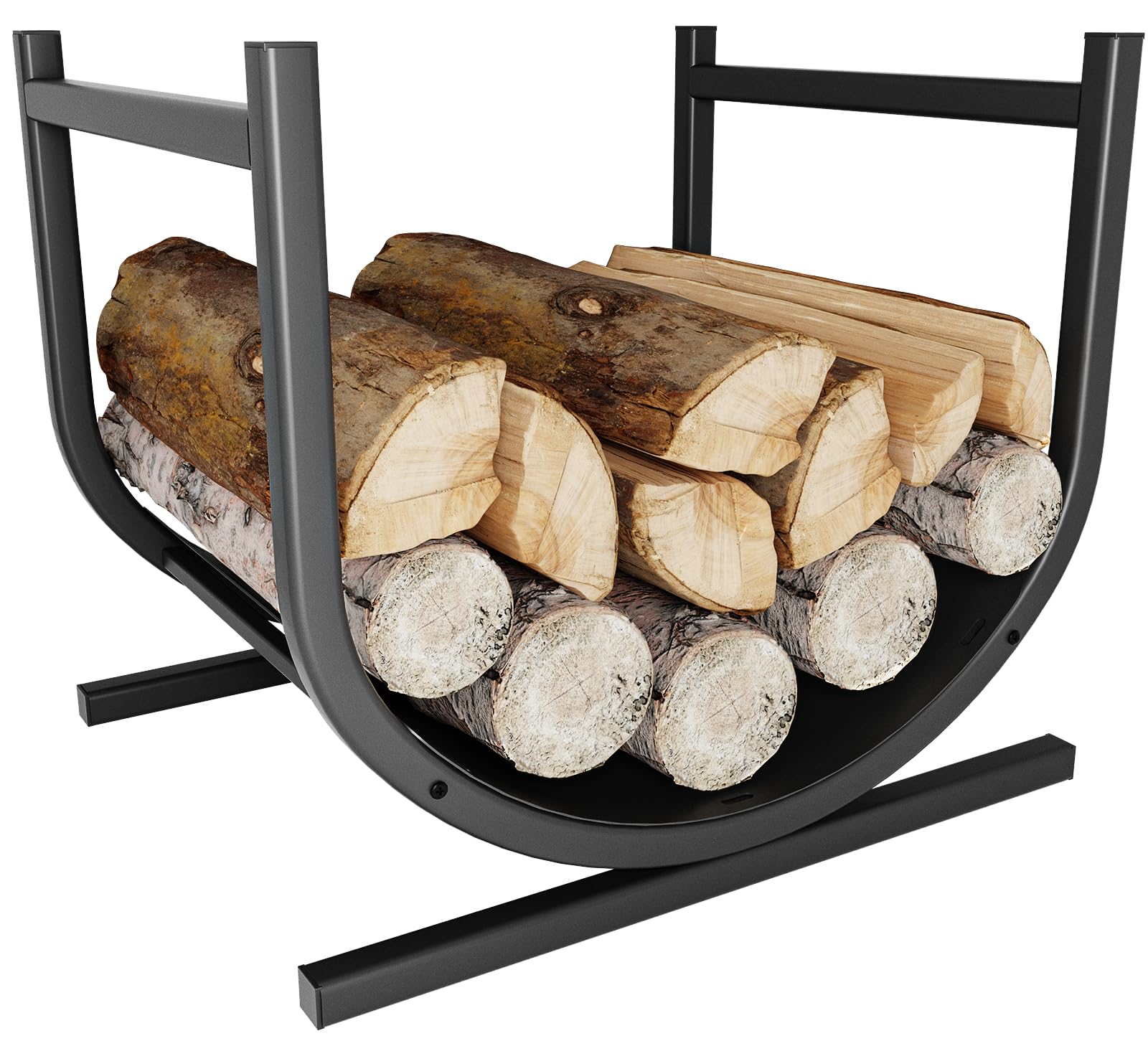 Idzo 17in Decorative Heavy Duty Firewood Storage Log Rack Decorative Heavy Duty Wood Holder Indoor Outdoor Black