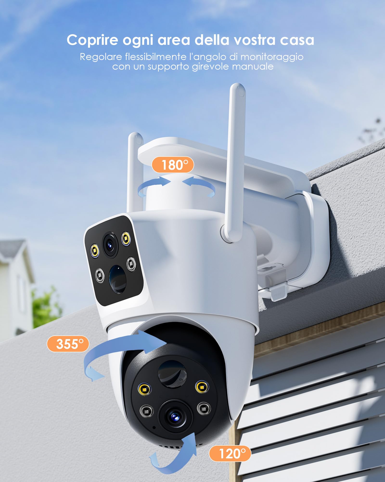 CZEview Telecamera Wi-Fi Esterno Senza Fili, 4MP Videocamera Sorveglianza con pannello solare, Doppio Obiettivo e PIR, 360° PTZ, 10000mAH Batteria, Visione Notturna A Colori, Audio Bidirezionale