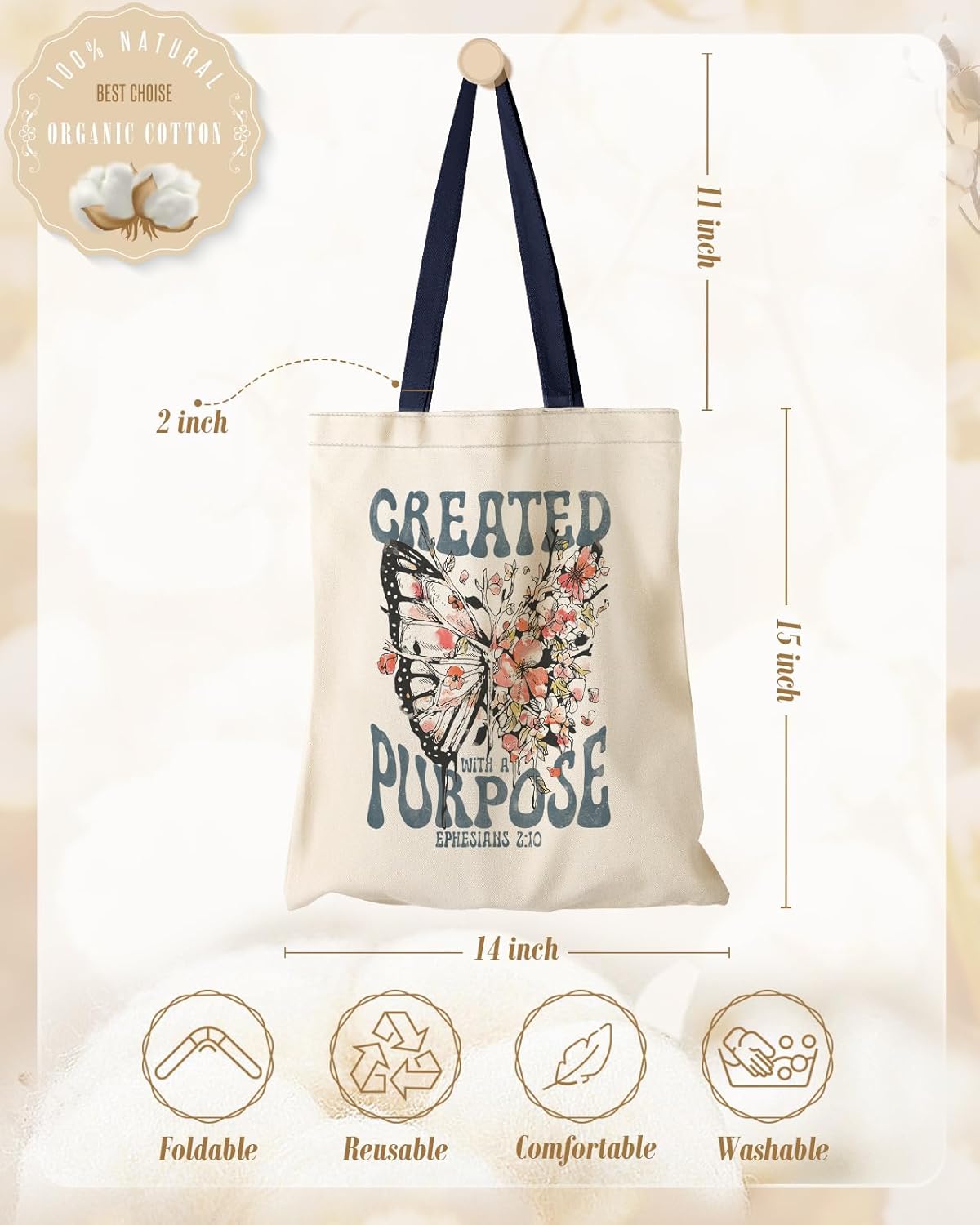 Aesthetic Canvas Tote Bag for Women - Sturdy Cloth Cotton Totes Bag with Pattern Shoulder Bag - Image 5