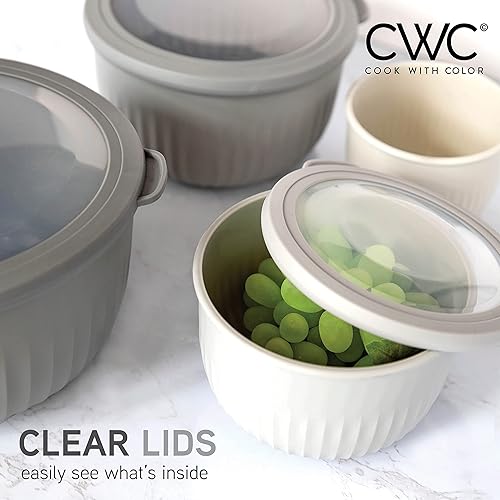 Vista 81 de COOK WITH COLOR - Juego de tazones de preparación profundos con tapas, para mezclar, de plástico, pequeños y apilables (color rosa/gris)