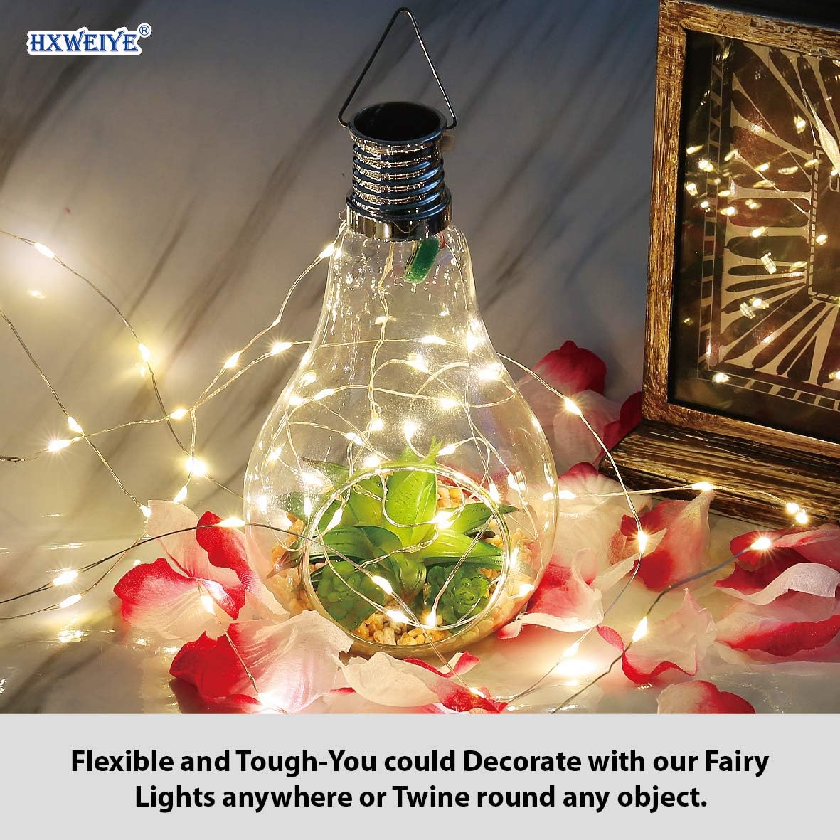 HXWEIYE Fairy String Lights-2 Pack, 100LED 33FT Copper Wire Lights USB Powered Hanging for Bedroom , Warm White, Waterproof Firefly String Light for Indoor Outdoor DIY Wedding Party