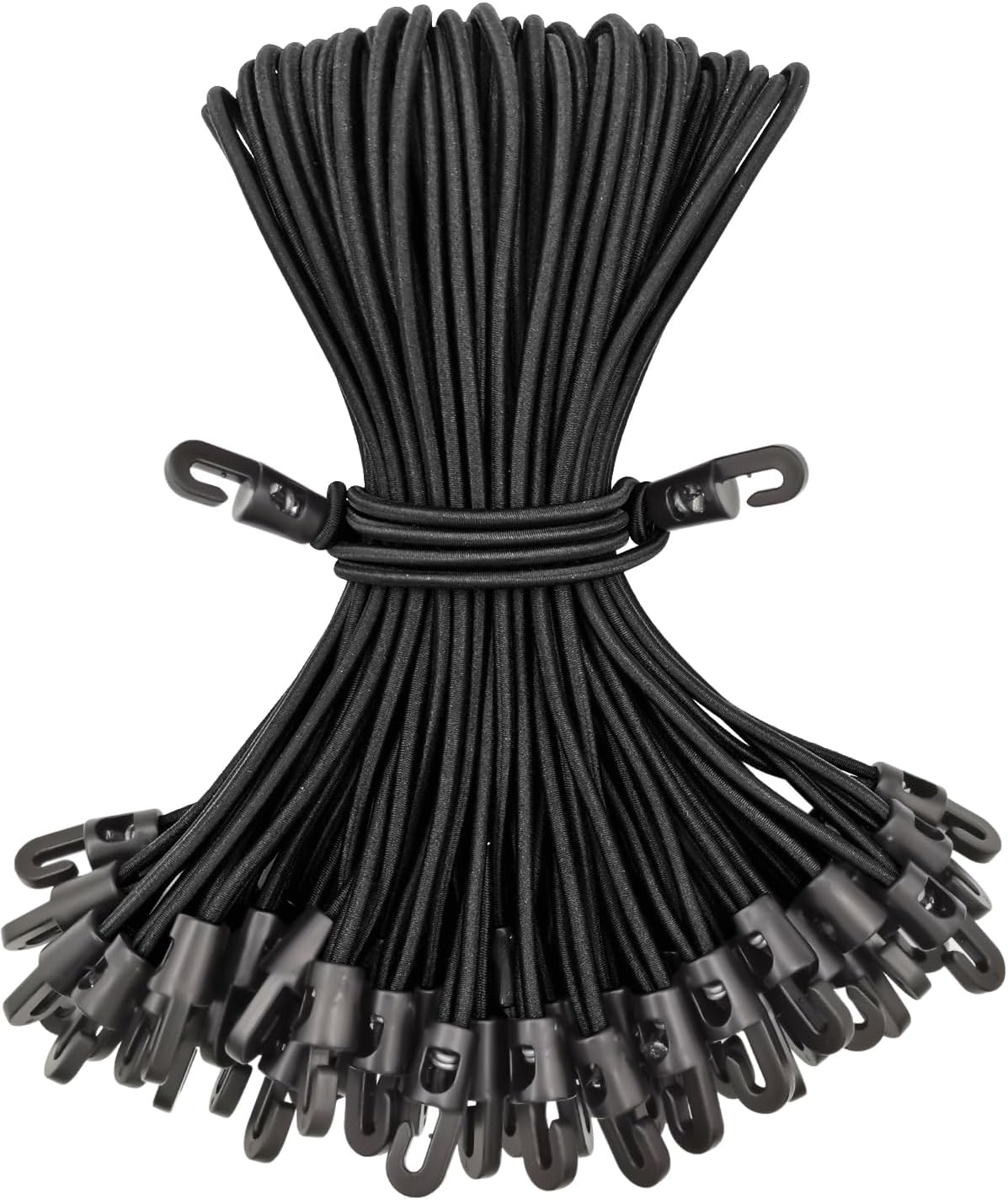 Small Bungee Cords with Hooks 10 Inch, 50 Pcs Short Bungees with Hooks, Tarpaulin Hooks for Camping Tarp, Tents, Canopy and Fixings (Black)