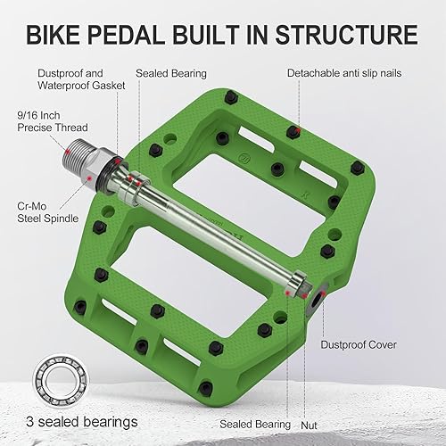 Vista 20 de MZYRH Pedales de bicicleta de montaña de 9/16 pulgadas, 3 rodamientos sellados, ligeros, antideslizantes, de fibra de nailon, pedales de plataforma