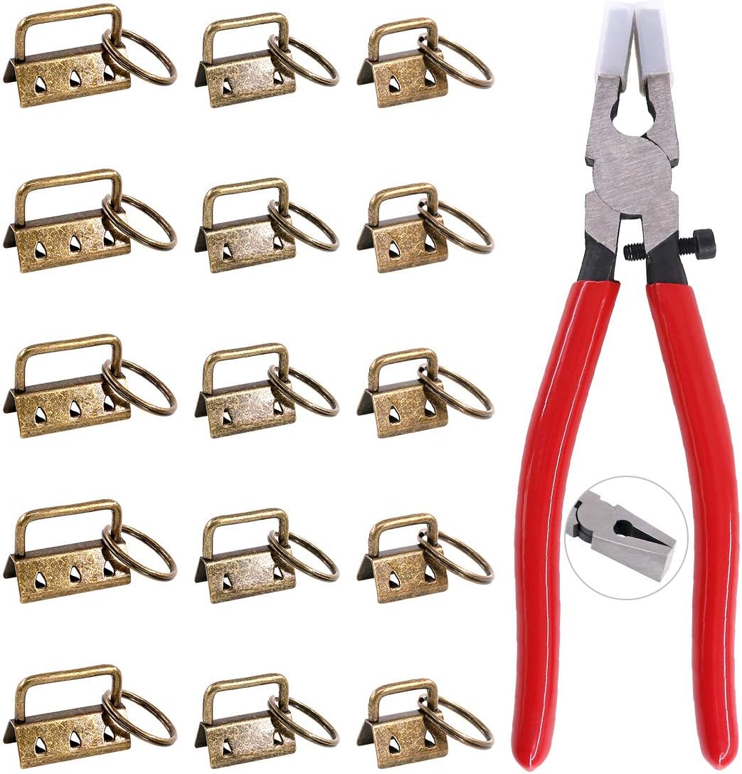 Rustark 30 Pcs 1'' 4/5'' 5/4'' Key Fob Hardware Keychain Split Ring Wrist Wristlets Cotton with Heavy Duty Metal Glass Running Pliers Tools (Bronze)