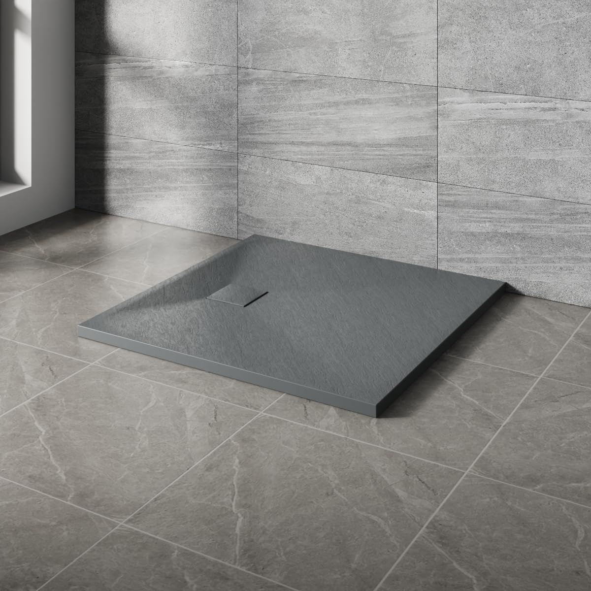 NRG 900x900mm SMC Square Shower Tray Anthracite with Fast Flow Waste for Bathroom Enclosures