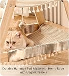 SHENGOCASE 3-Tier Modern A Frame Wooden Cat Tree Tower Ladder with Multi-Level Bed Hammock for Large Cat and Sctatching Post, Hanging Toy Ball (Beige)