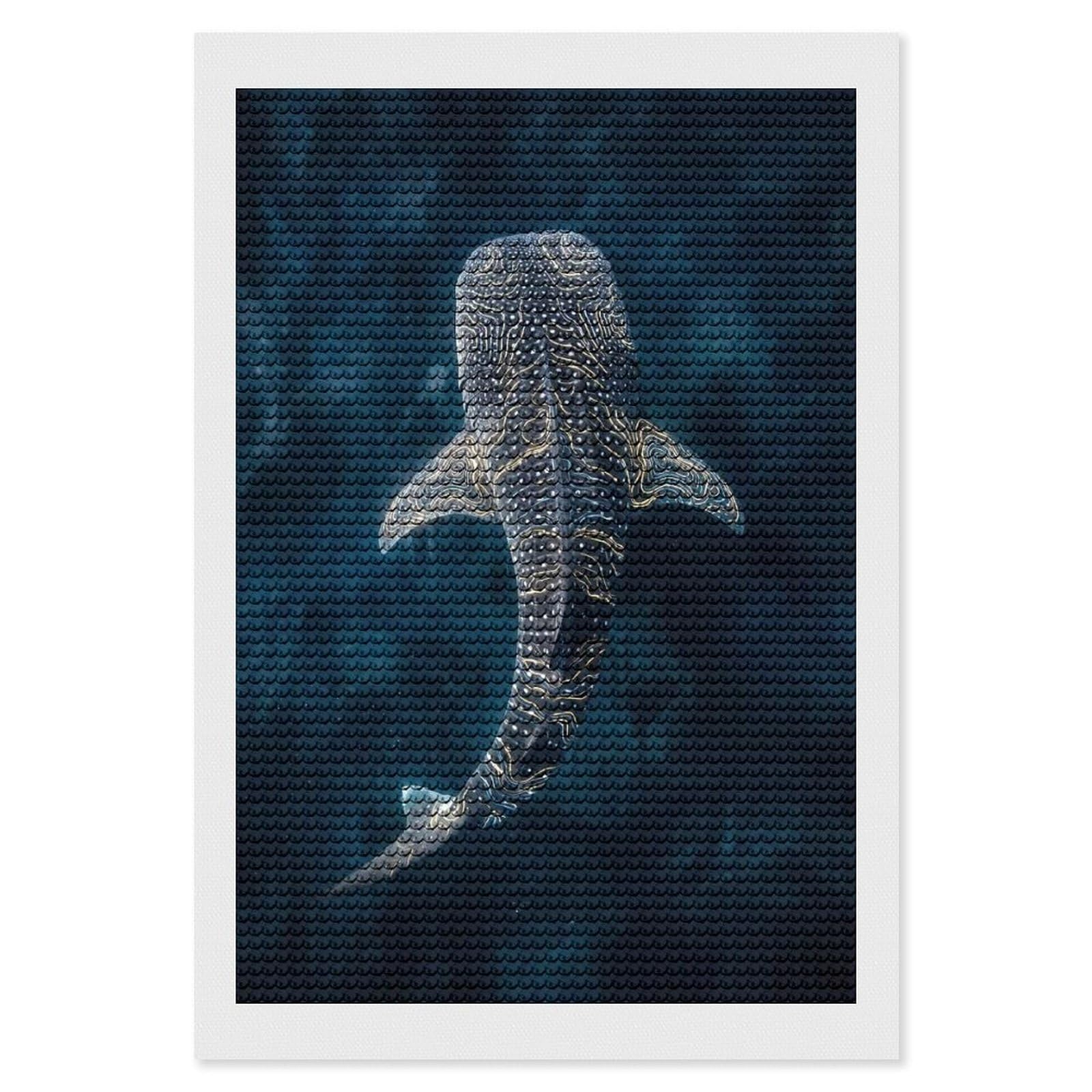 Junmoney Whale Shark in Deep Blue Water DIY Diamond Art Canvas Kit 8"x12", Farmhouse Decor, Vintage Style Decor, Handmade Wall Decor, Canvas Picture