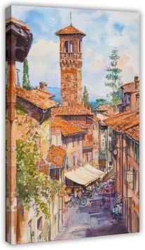 CFIOZYOS Lucca Watercolor Poster Lucca Travel Print Italy Wall Art Tuscany City Decor Architecture Art Italian Countryside Print Living Room Office Bedroom Canvas Deco Frame 24x36inch