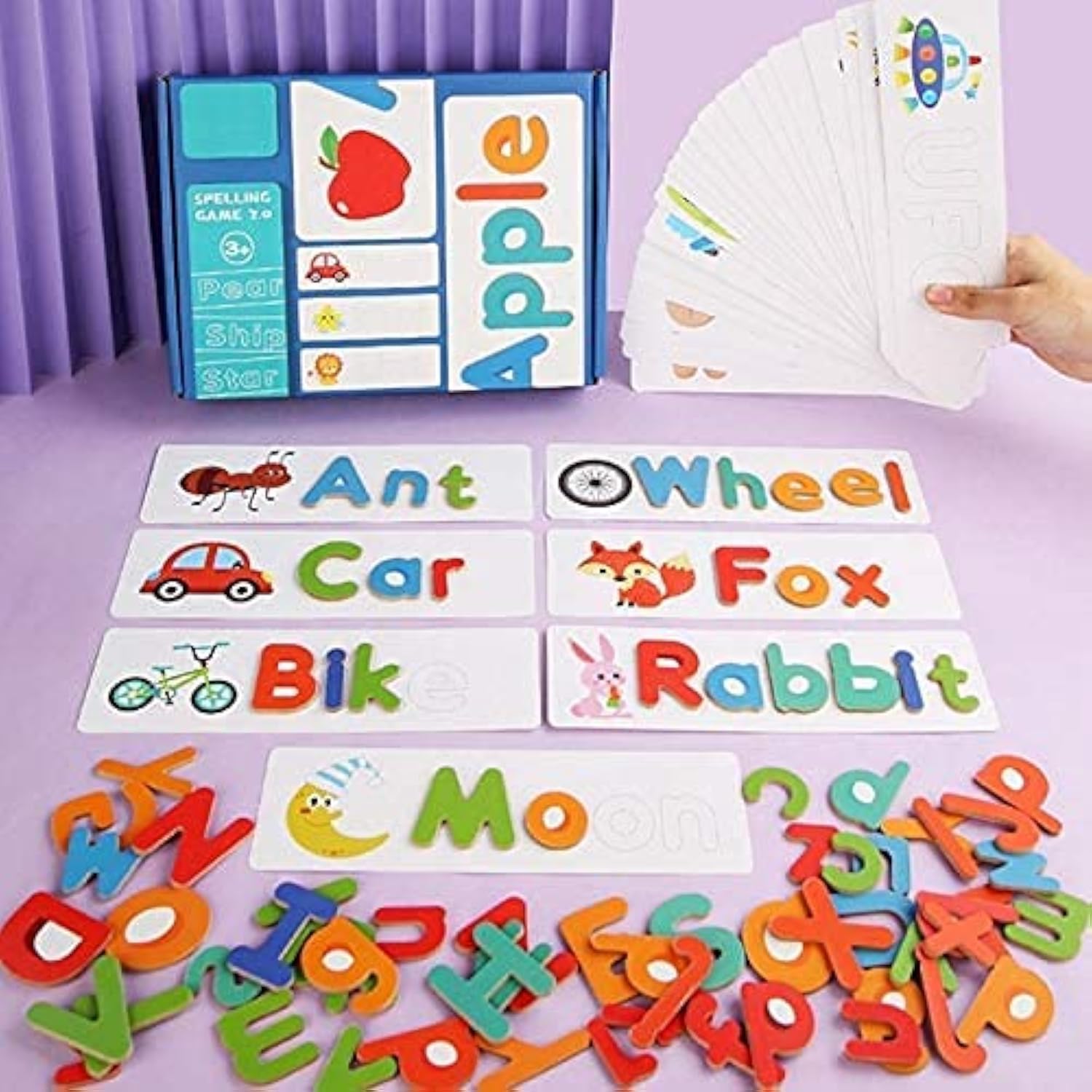 Alyasameen See and Spell Learning Toy: 33 Flash Cards and 78 Wooden ABC Alphabet Blocks, Matching Letter Spelling Game, Sight Words Puzzle, Preschool Educational Toys for Kids 3-4 Years Old