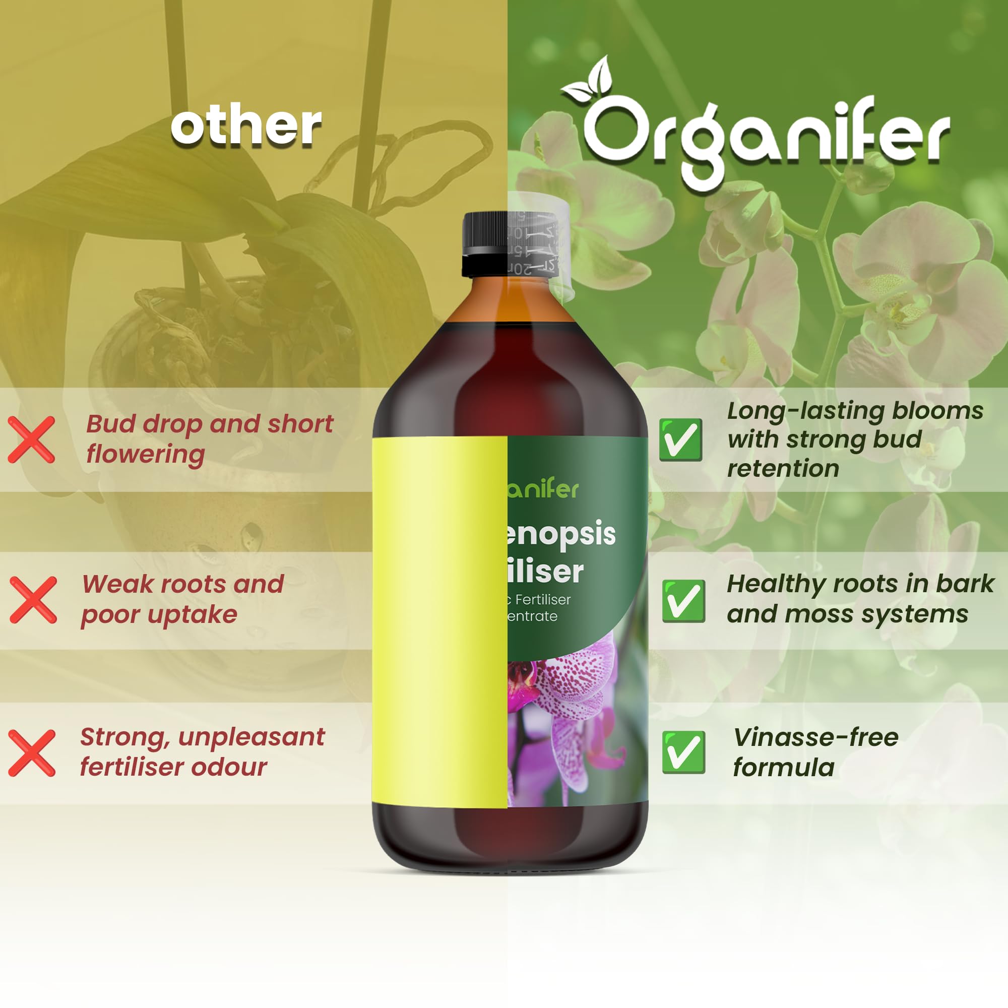 Phalaenopsis Nawóz Organiczny Do Kwiatów - 4x1L - NPK 3-4-3 | Zdrowe Liście - Silne Korzenie I Wysoka Plonność - Organifer