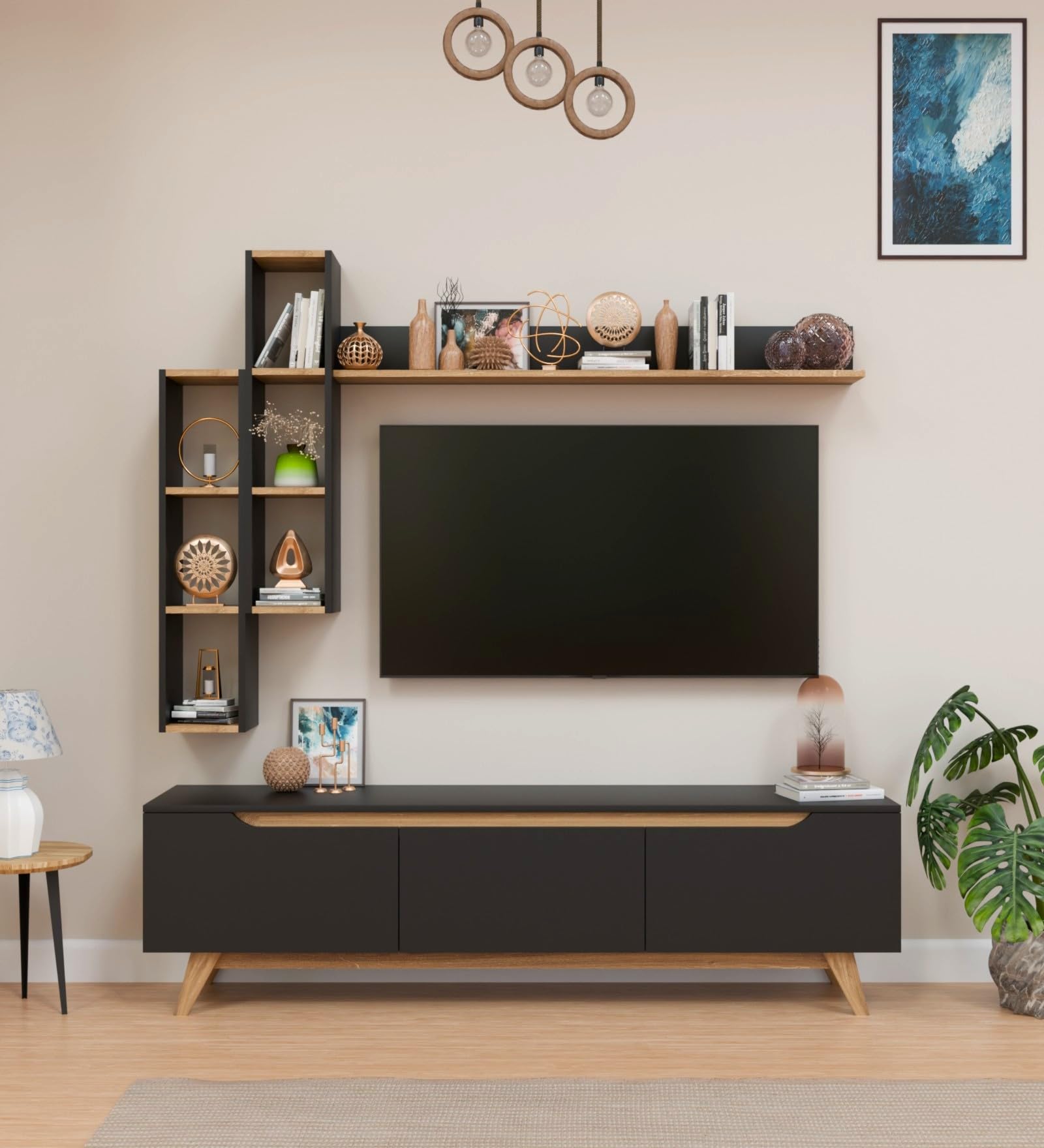 Spyder Craft Matte Finish TV Entertainment Unit, Tv Stand with Wall Shelf Book Storage | Decore Living Room Engineered Wood TV Entertainment Books Storage & Decor Display Unit Color Black