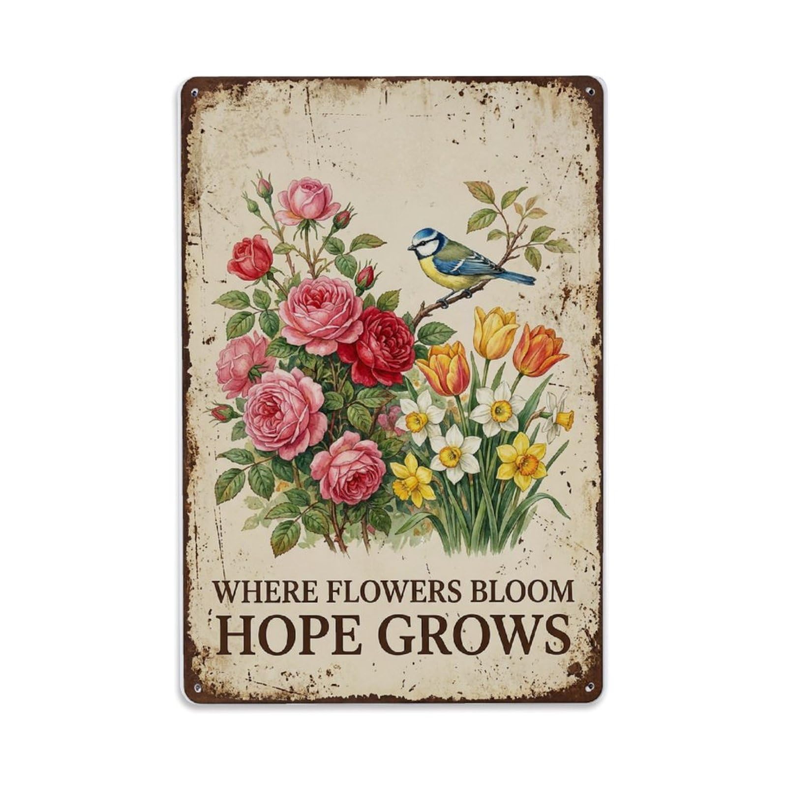 Where Flowers Bloom Hope Grows Metal Tin Sign Plaque Wall Decor for Cafe, Club Bar, Office, Home Garden Metal Poster 8x12Inch