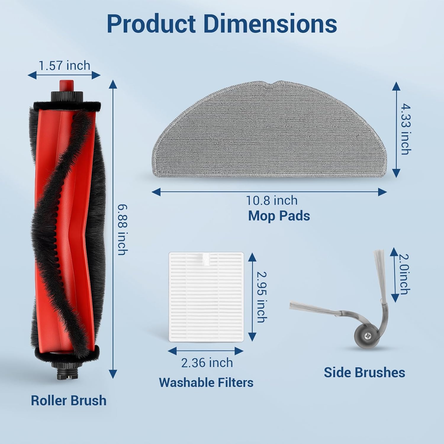 22Pcs Replacement Parts Accessories for Roborock Q7 M5/ M5+/ Q7 L5/ L5+ Series Robot Vacuum Kit, 2 Main Brush, 6 Hepa Filter, 6 Mop Pads, 6 Side Brush, 1 Screwdriver, 1 Clean Tool