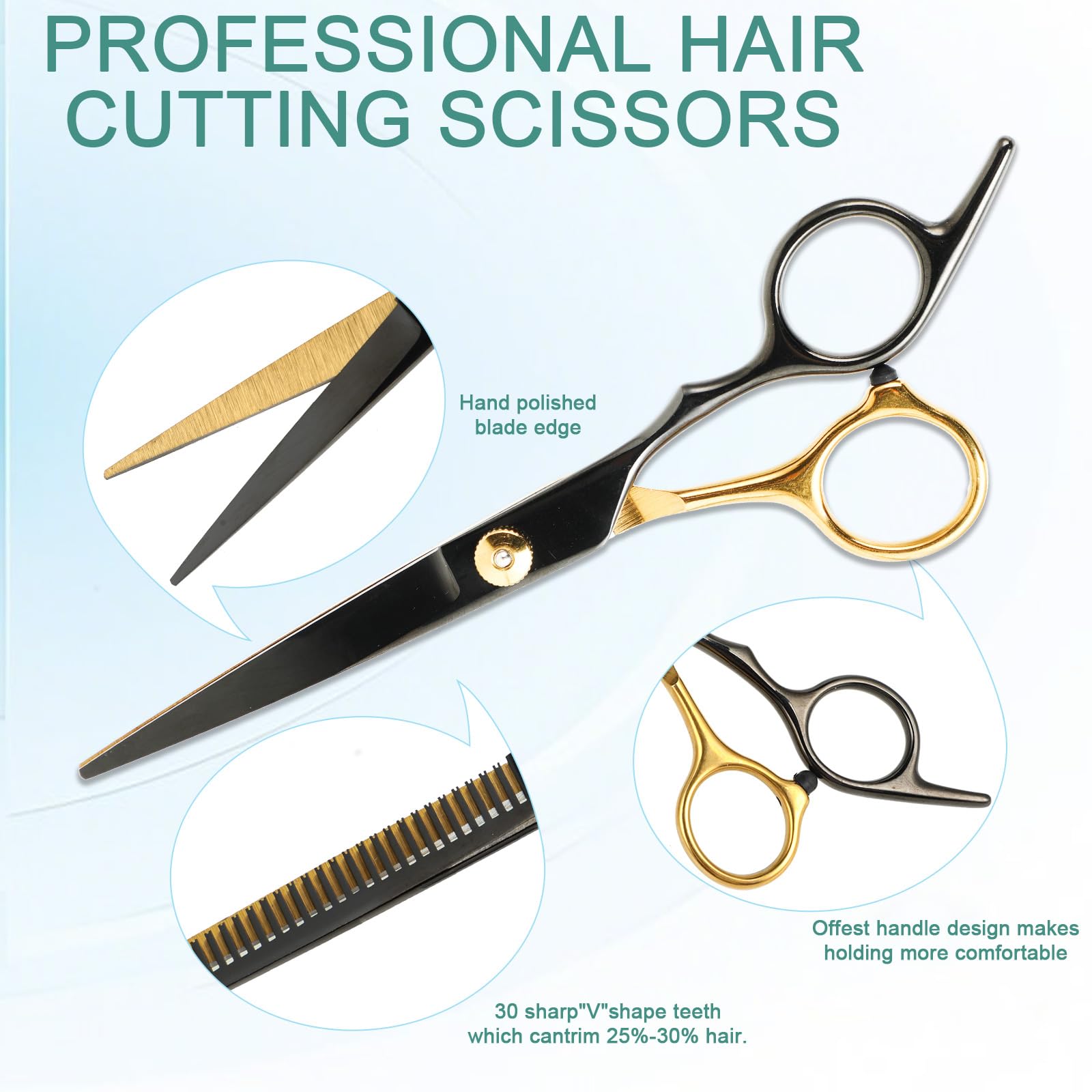 et Forbici Parrucchiere Professionali 16 Pezzi – Forbici Capelli 6,7" in Acciaio 440C, Forbici per Sfoltire i Capelli & Forbici per Capelli – Kit Forbici Barbiere per Uomo, Donna e Bambini