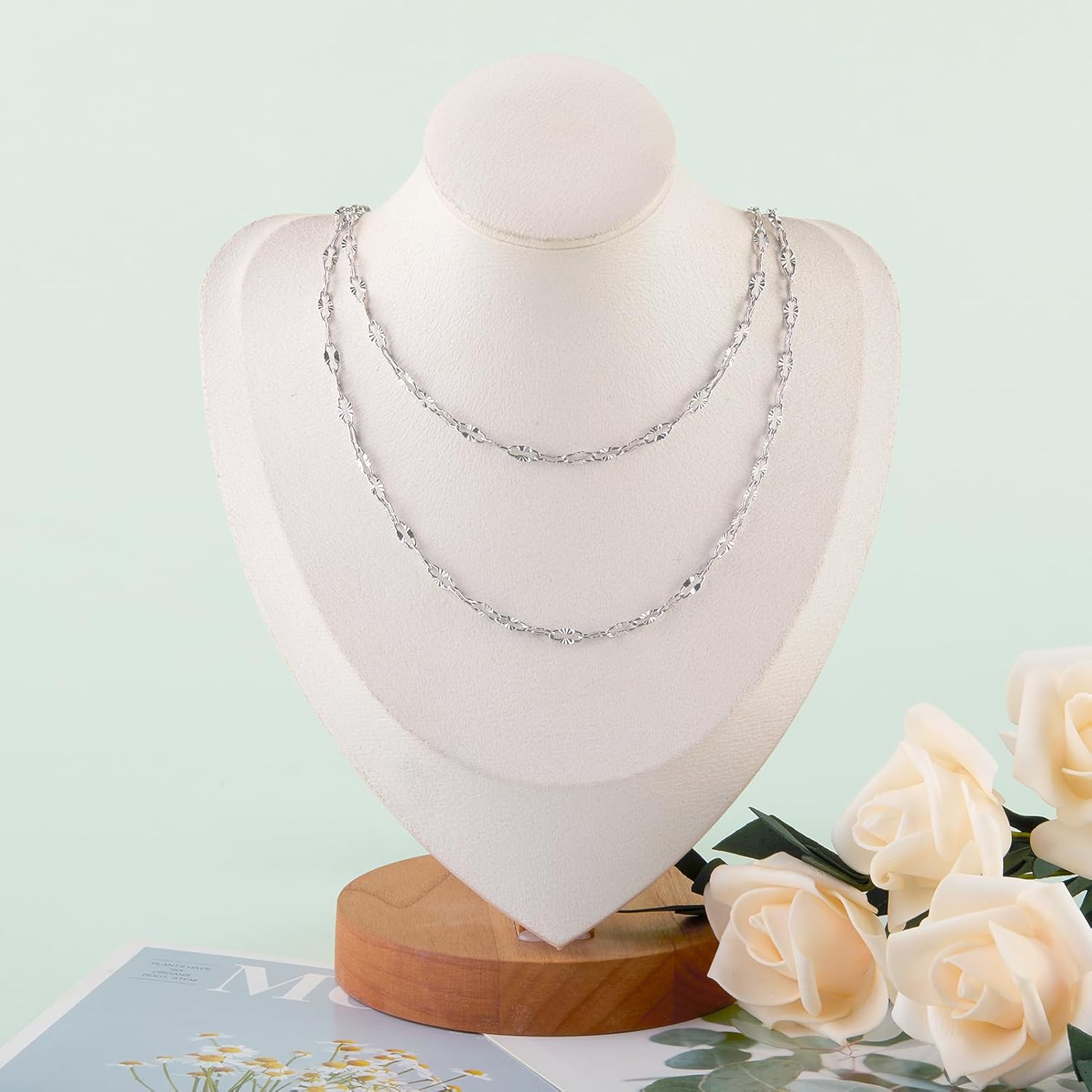 KYUNHOO 16.4 Feet Silver Stainless Steel Chains Bulk Embossed Lip Chain Roll Soldered Cross Link Chains Cable Chain with Jewelry Clasps for Handcraft Making - Image 7