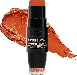 Nudestix Nudies Bloom All Over Dewy Color – 3-in-1 Cream Blush Stick for Cheeks, Eyes & Lips with Built-In Brush | Sheer, Glossy Finish | Vegan, Long-Wear, Multi-Use Makeup